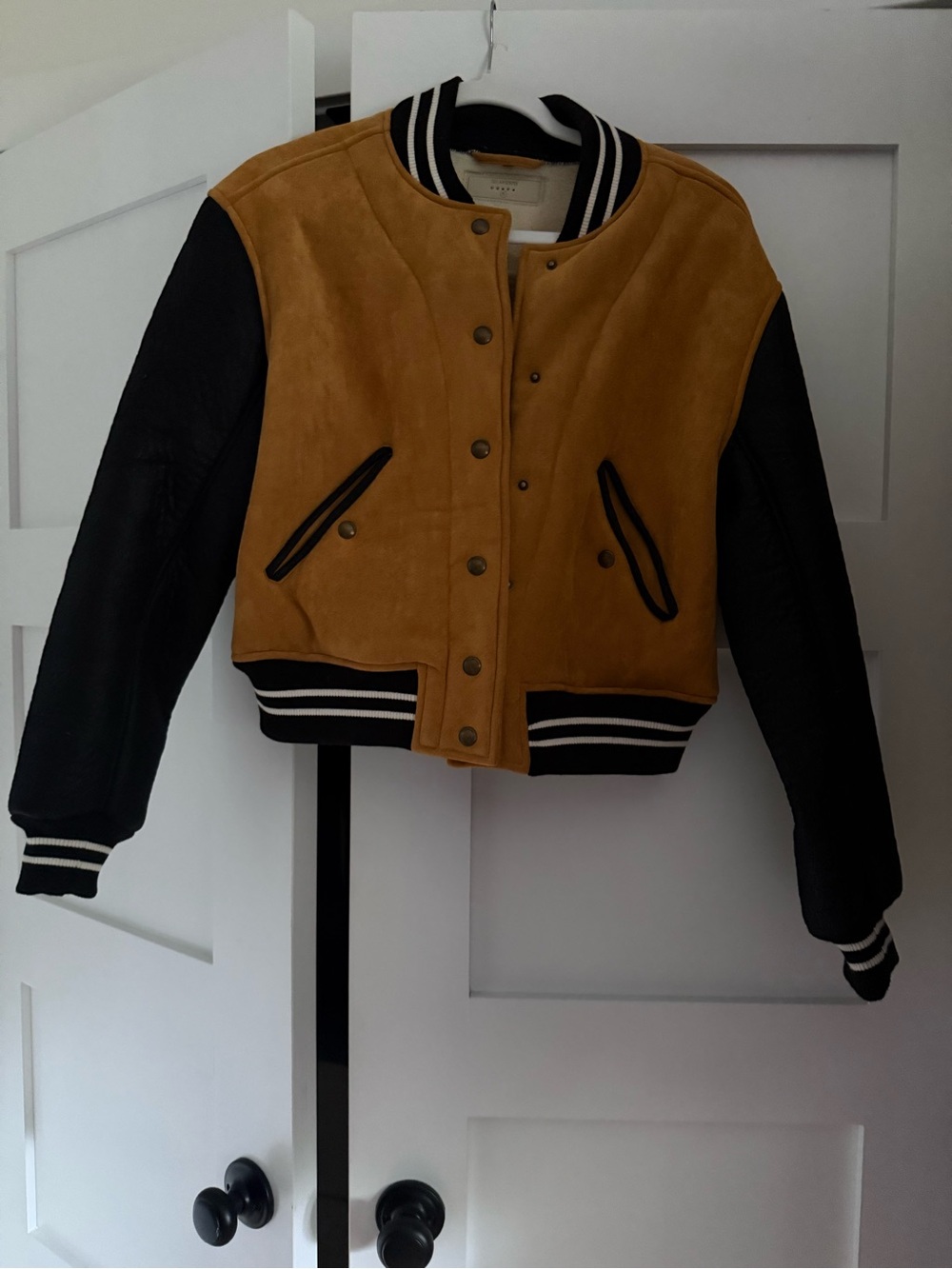 Women’s Blank NYC Two-Tone Suede & Leather Varsity Bomber Jacket - Tan and Black